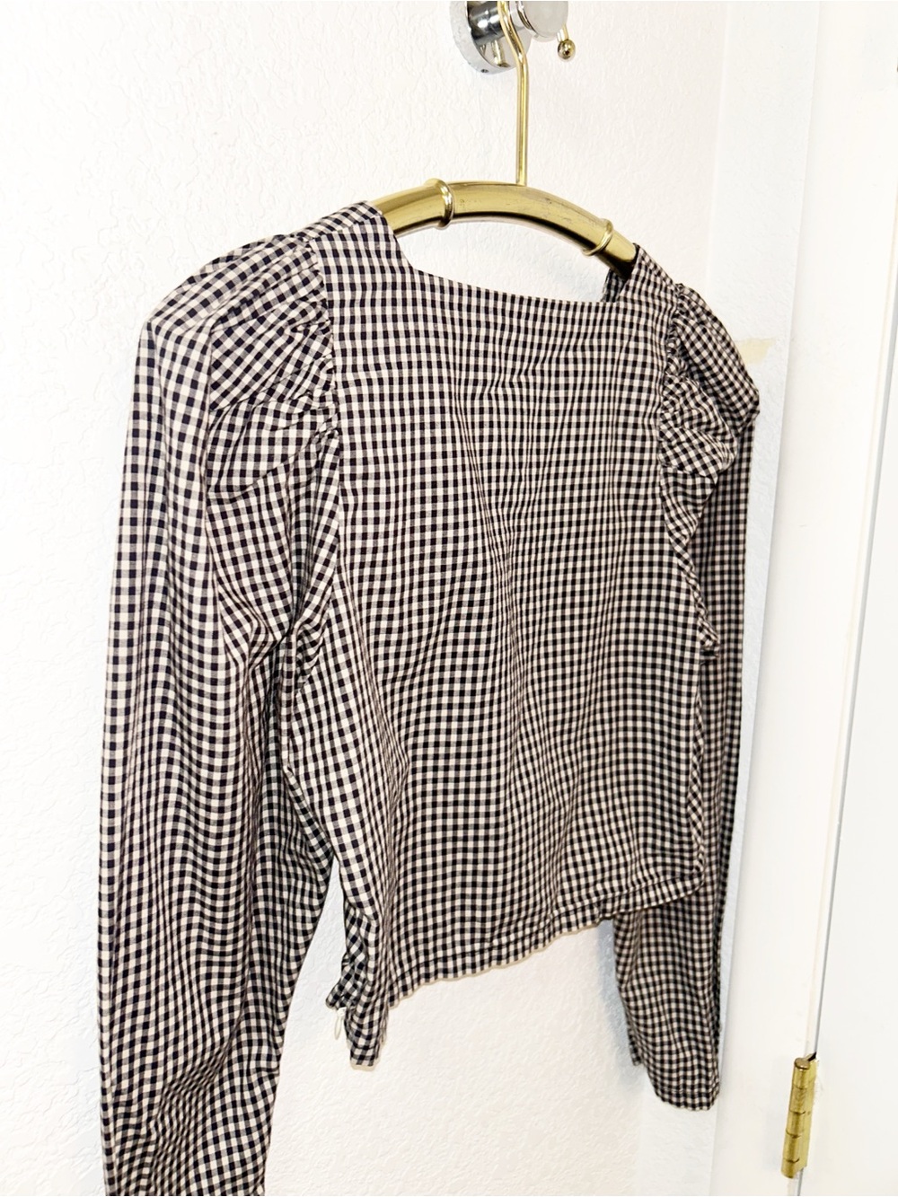 LISA SAYS GAH The Maddie Puff LongSleeve Gingham SquareNeck Blouse Cotton SZ: XS - Picture 12 of 13
